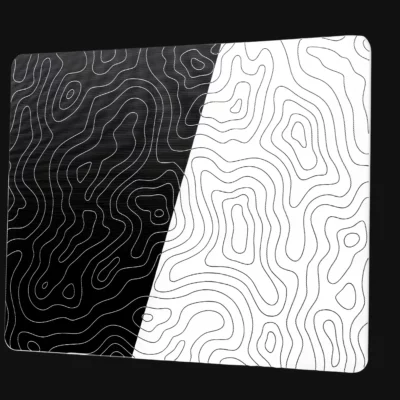 Tapis de souris en verre trempé noir et blanc avec motif topographique antidérapant