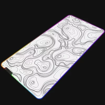 Tapis de souris gamer blanc LED RGB avec motif topographique