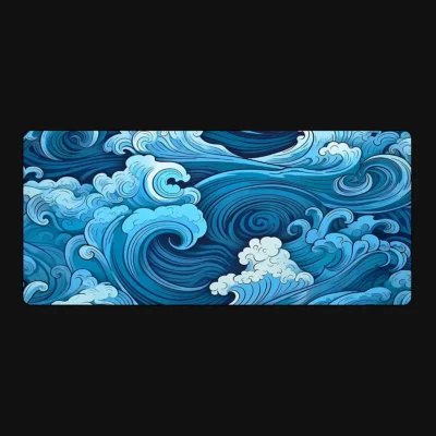 Tapis de souris japonais design vague bleue 900x400 mm avec base antidérapante